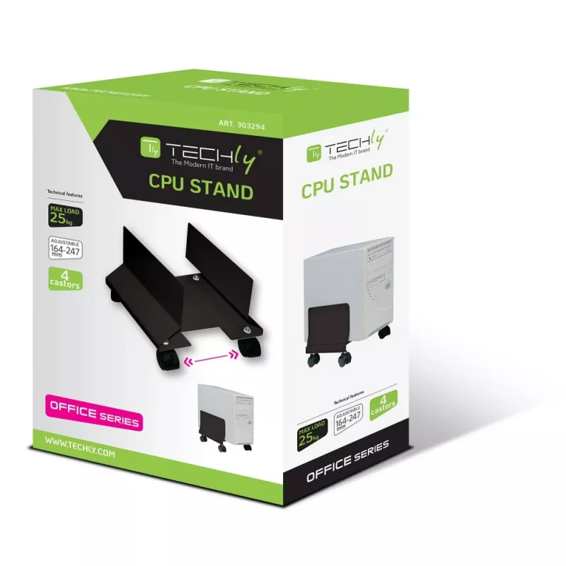 Techly stalowy uchwyt na CPU z kółkami, czarny ICA-CS 34