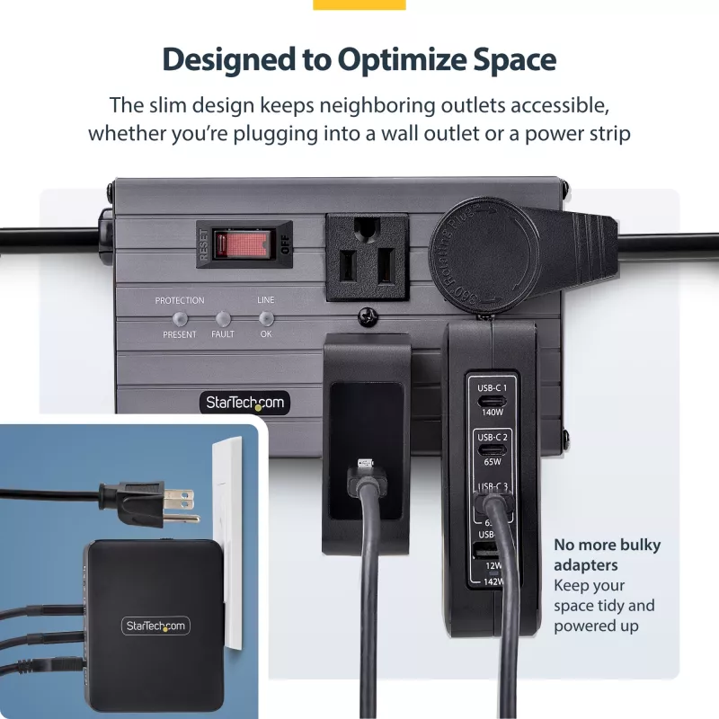 Ładowarka ścienna StarTech.com 140W USB-C, 3x USB-C/1x USB-A, PD 3.1 Międzynarodowy zasilacz GaN do MacBook/Dell XPS/Inspiron