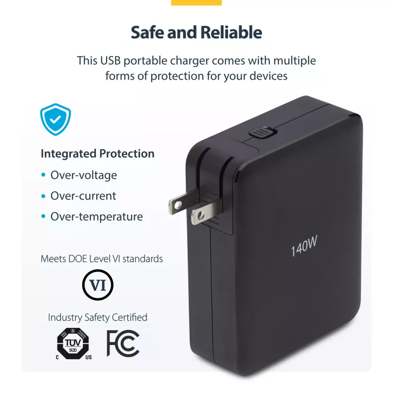 Ładowarka ścienna StarTech.com 140W USB-C, 3x USB-C/1x USB-A, PD 3.1 Międzynarodowy zasilacz GaN do MacBook/Dell XPS/Inspiron