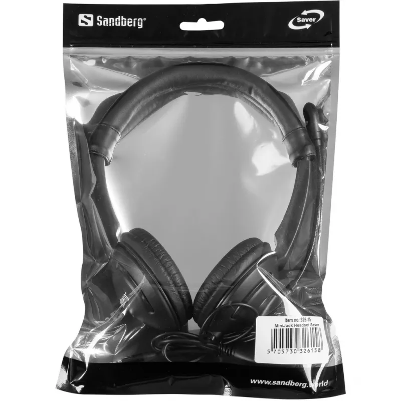 Sandberg MiniJack Headset Saver, Przewodowy, Połączenia/Muzyka, 20 - 20000 Hz, 71 g, Zestaw słuchawkowy, Czarny