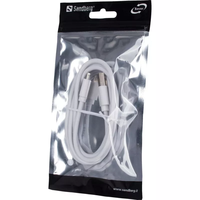 Sandberg MicroUSB Sync/Charge 1m SAVER, 1 m, Micro-USB A, USB A, biały