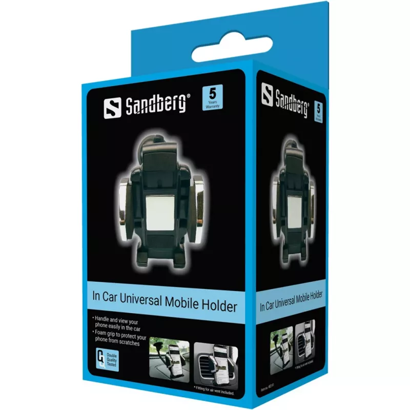 Sandberg In Car Universal Mobile Holder, Mobile phone/Smartphone, Uchwyt pasywny, Samochód, Czarny