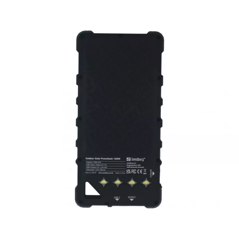 Sandberg Outdoor Solar Powerbank 16000, 16000 mAh, litowo-jonowy (Li-Ion), czarny