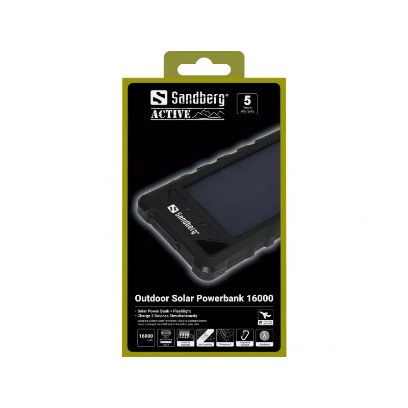 Sandberg Outdoor Solar Powerbank 16000, 16000 mAh, litowo-jonowy (Li-Ion), czarny