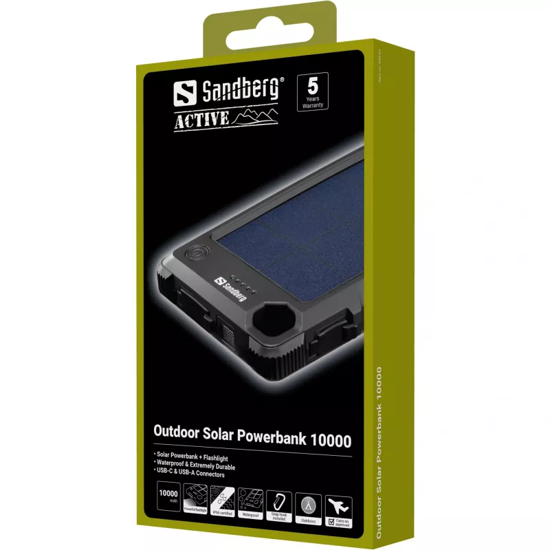 Sandberg Outdoor Solar Powerbank 10000, 10000 mAh, czarny