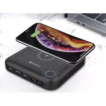 Sandberg All-in1 Laptop Powerbank 24000, 24000 mAh, Quick Charge 2.0, ładowanie bezprzewodowe, czarny