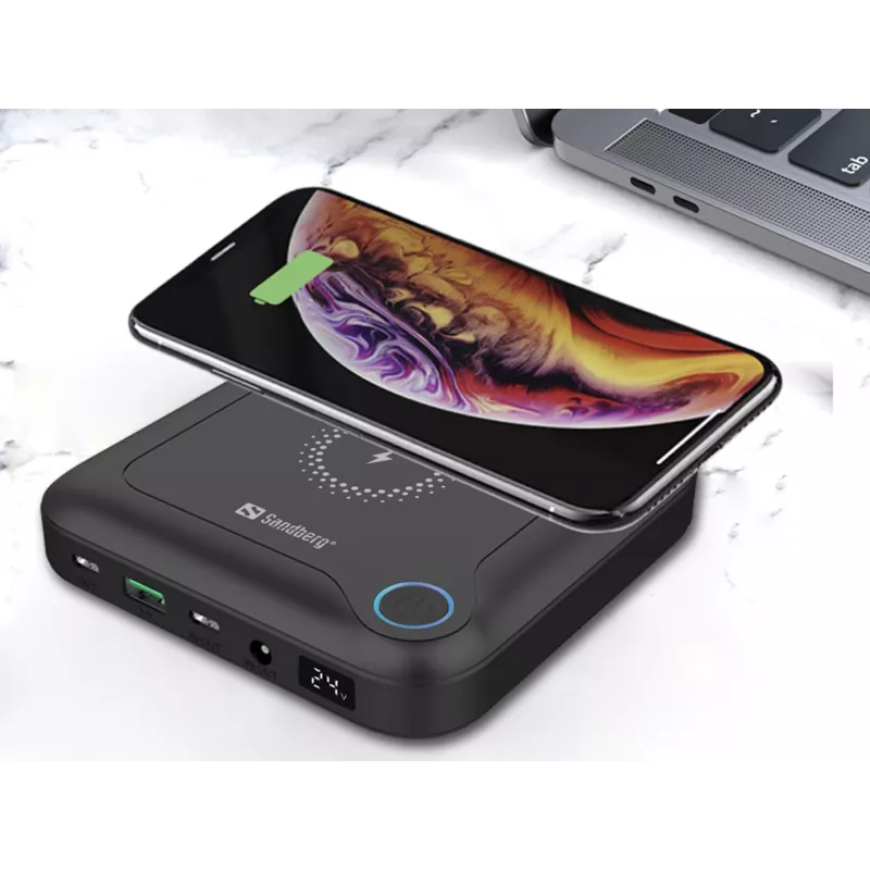 Sandberg All-in1 Laptop Powerbank 24000, 24000 mAh, Quick Charge 2.0, ładowanie bezprzewodowe, czarny