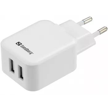 Sandberg AC Charger Dual USB 2.4+1A EU, do użytku wewnętrznego, AC, USB, 5 V, czarny, biały
