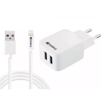 Sandberg AC Charger EU Lightning 2.4A, do pomieszczeń, sieciowy, 5 V, biały