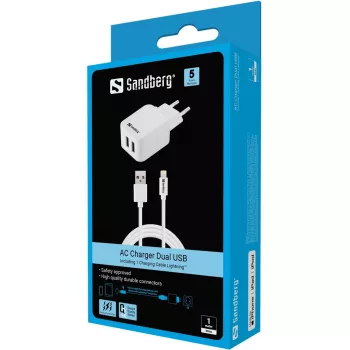 Sandberg AC Charger EU Lightning 2.4A, do pomieszczeń, sieciowy, 5 V, biały