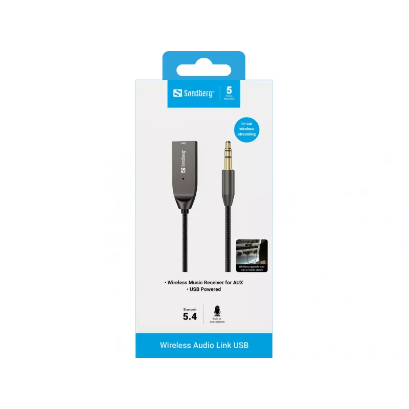 Sandberg Wireless Audio Link USB, USB, A2DP, AVRCP, HFP, 10 m, czarny, stacja dokująca, 5 V