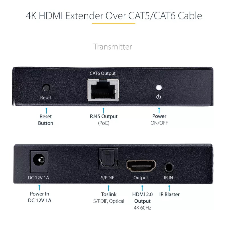StarTech.com 4K70IC-EXTEND-HDMI Nadajnik i odbiornik AV Czarny