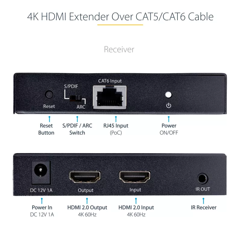 StarTech.com 4K70IC-EXTEND-HDMI Nadajnik i odbiornik AV Czarny