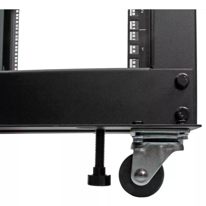 StarTech.com 4-słupkowa 8U mobilna otwarta szafa rack, czterosłupkowa 19-calowa szafa sieciowa z kółkami, mała szafa mobilna z regulowaną głębokością dla sprzętu komputerowego/AV/danych/IT – kółka, stopki poziomujące lub montaż do podłogi