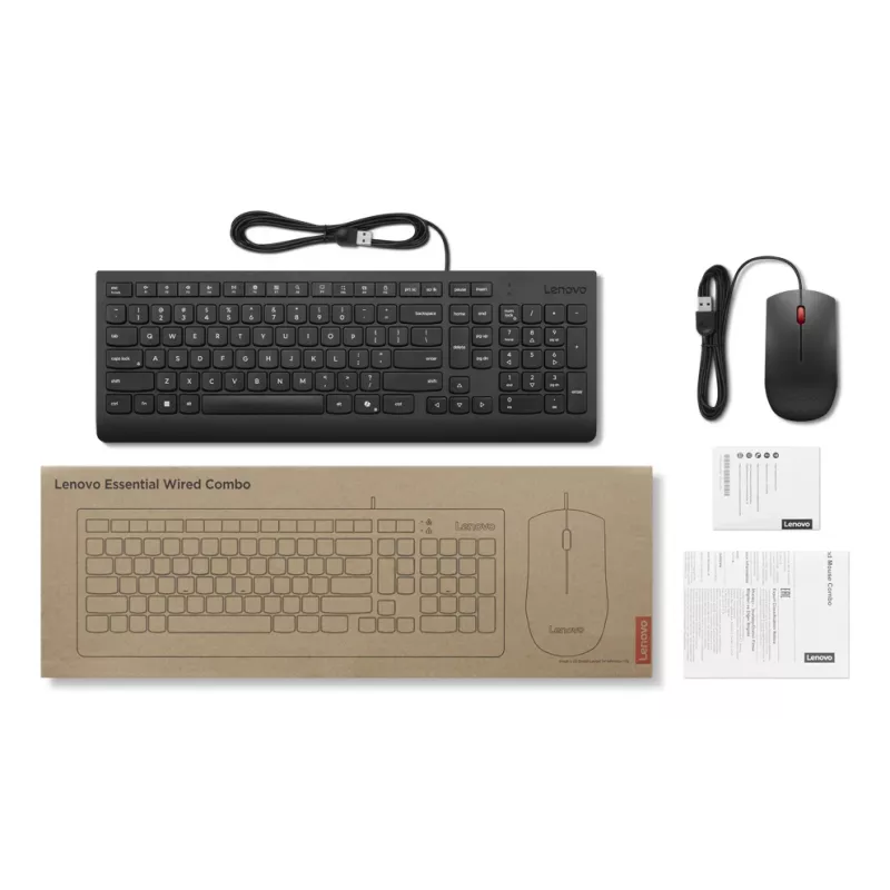 Lenovo Essential Wired Combo Czarny US Euro klawiatura Mysz w zestawie