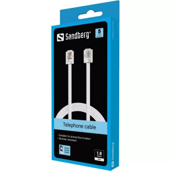 Przewód telefoniczny Sandberg RJ11-RJ11 1,8 m, 1,8 m, RJ11, RJ11, Męski, Męski, Biały