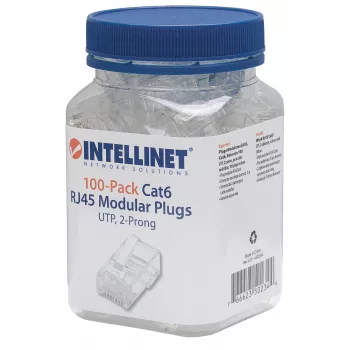 Intellinet RJ45 Modular Plugs, Cat6, UTP, 2-zębowe, do przewodów linkowych, pozłacane styki 15 µ, 100 szt.