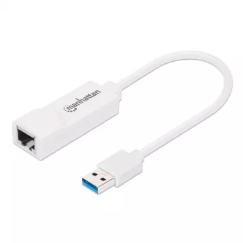 Adapter sieciowy Manhattan USB-A Gigabit, biały, sieć 10/100/1000 Mbps, USB 3.0, Ethernet, RJ45, trzyletnia gwarancja, odpowiednik USB31000SW