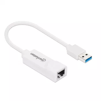 Adapter sieciowy Manhattan USB-A Gigabit, biały, sieć 10/100/1000 Mbps, USB 3.0, Ethernet, RJ45, trzyletnia gwarancja, odpowiednik USB31000SW