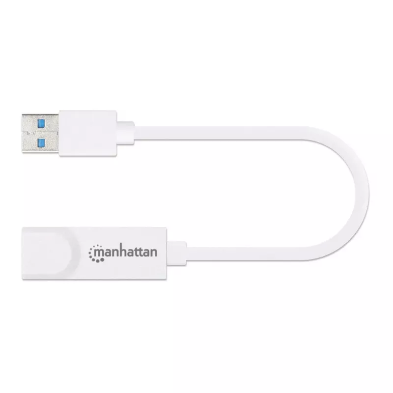 Adapter sieciowy Manhattan USB-A Gigabit, biały, sieć 10/100/1000 Mbps, USB 3.0, Ethernet, RJ45, trzyletnia gwarancja, odpowiednik USB31000SW