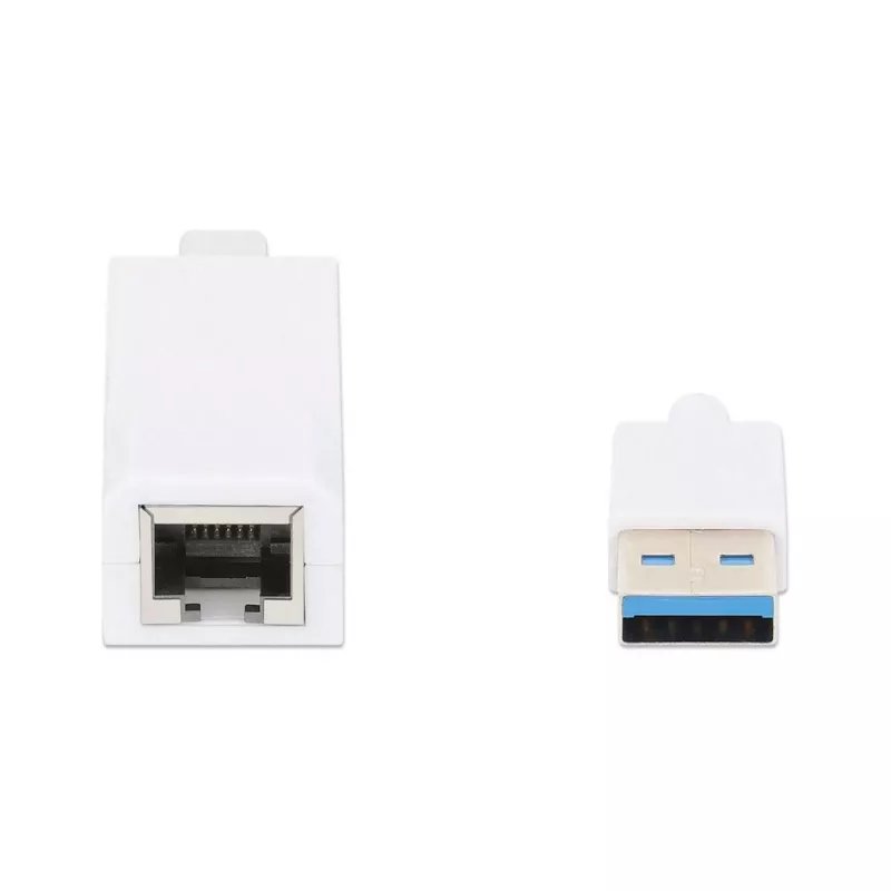 Adapter sieciowy Manhattan USB-A Gigabit, biały, sieć 10/100/1000 Mbps, USB 3.0, Ethernet, RJ45, trzyletnia gwarancja, odpowiednik USB31000SW