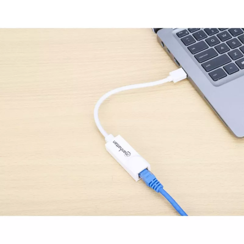 Adapter sieciowy Manhattan USB-A Gigabit, biały, sieć 10/100/1000 Mbps, USB 3.0, Ethernet, RJ45, trzyletnia gwarancja, odpowiednik USB31000SW