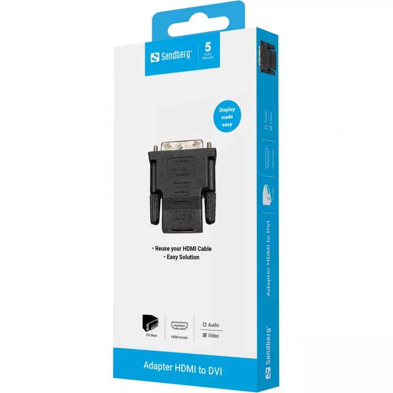 Sandberg Adapter DVI-M - HDMI-F, DVI, HDMI, Czarny