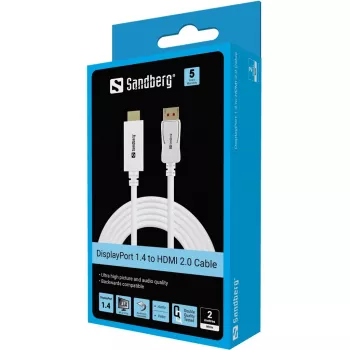 Sandberg DisplayPort 1.4-HDMI 4K60Hz 2m, 2 m, DisplayPort, HDMI, Męski, Męski, Prosty