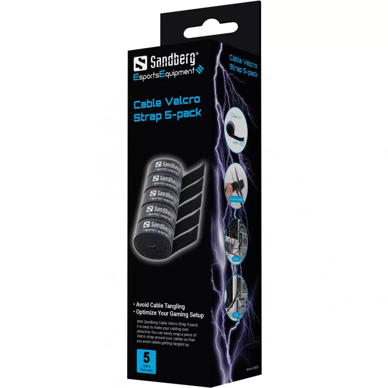 Sandberg kabel Velcro Strap 5-pack, opaska na rzep, czarny, 1000 mm, 73 g, 50 mm, 50 mm