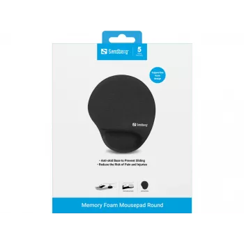 Sandberg Memory Foam myszpad Round, czarna, monochromatyczna, pianka memory, podpórka pod nadgarstek, antypoślizgowa podstawa