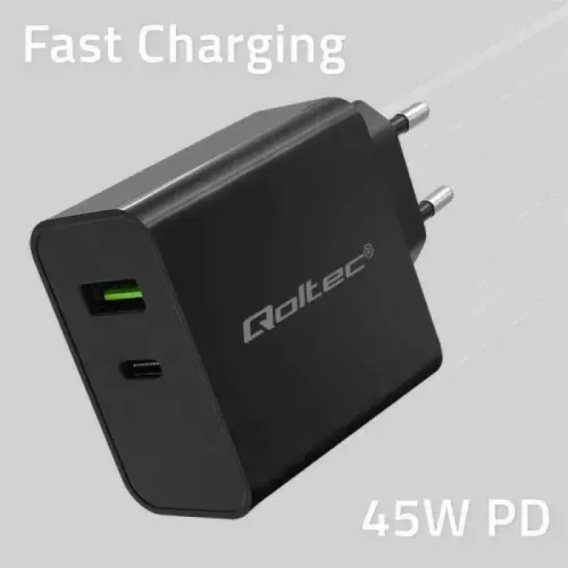 Ładowarka Qoltec 52378 Wewnętrzna Szybkie Ładowanie AC 3A USB Type-C Czarna