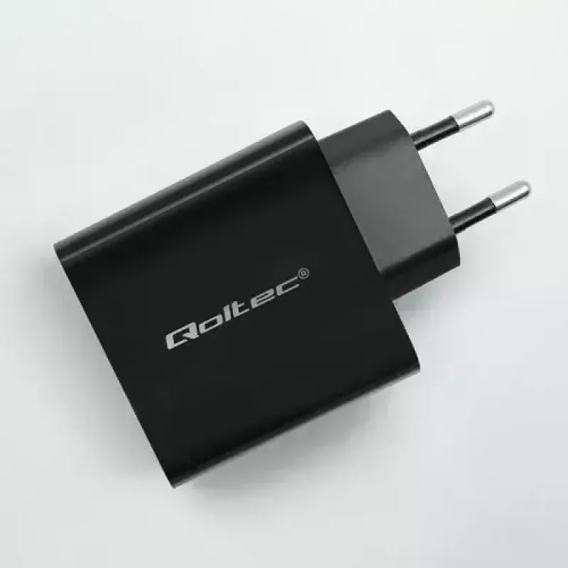 Ładowarka Qoltec 52378 Wewnętrzna Szybkie Ładowanie AC 3A USB Type-C Czarna