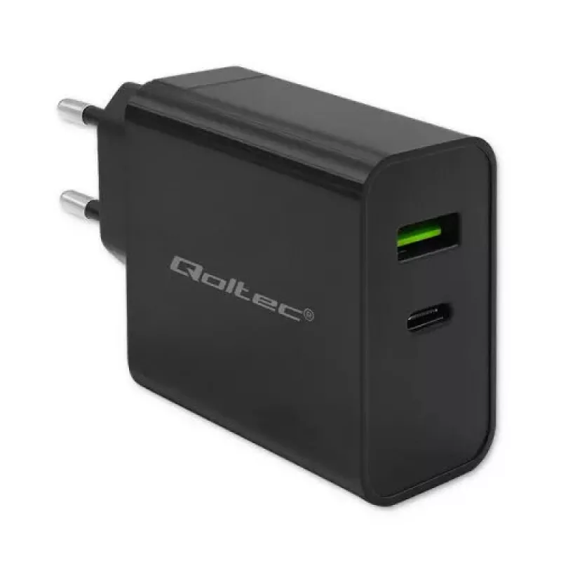 Ładowarka Qoltec 52378 Wewnętrzna Szybkie Ładowanie AC 3A USB Type-C Czarna