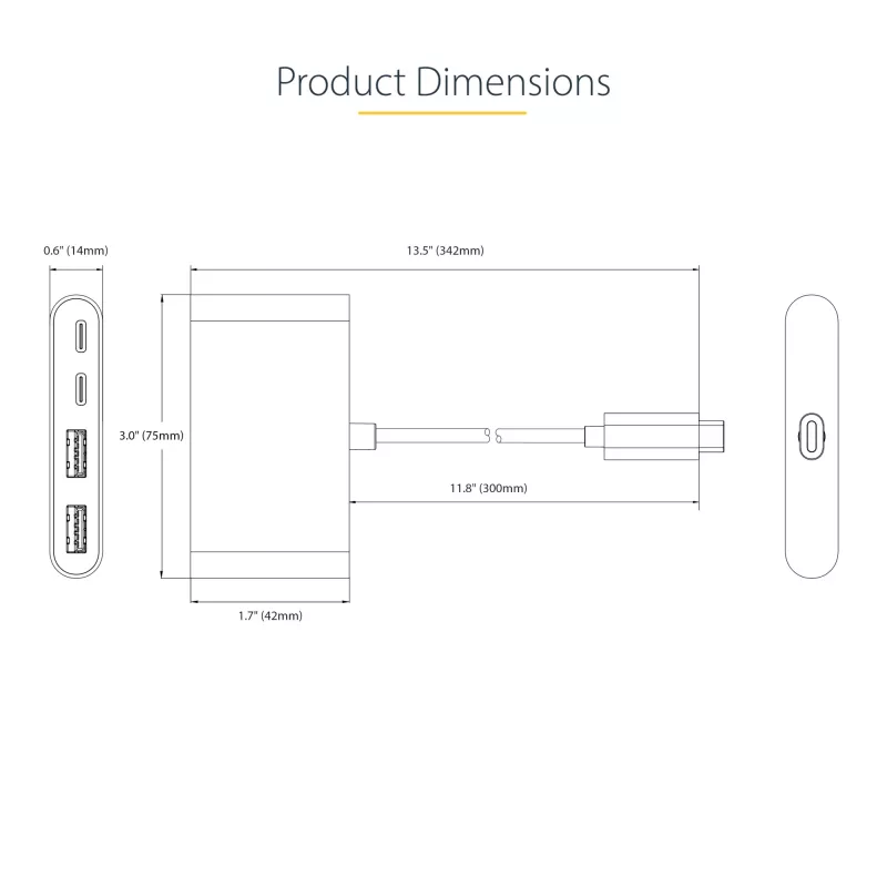 StarTech.com 4-portowy hub USB-C z passthrough Power Delivery 100 W – 2x USB-A + 2x USB-C – USB 3.0 5 Gb/s – kabel o długości 1 stopy (30 cm) – przenośny hub USB-C do USB-A/C