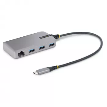 StarTech.com 3-Port USB-C Hub z Ethernet - 3x porty USB-A, Gigabit Ethernet RJ45, USB 3.0 5Gbps, zasilany przez magistralę, kabel 1ft/30cm - Przenośny adapter USB-C Hub do laptopa z GbE