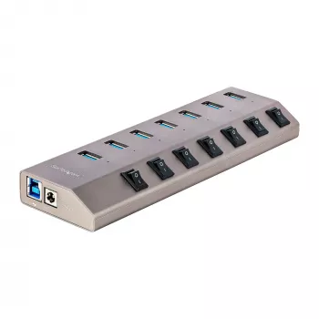 StarTech.com 7-portowy samozasilający się hub USB-C z indywidualnymi przełącznikami wł./wył., hub USB 3.0 5 Gb/s z zasilaczem, hub rozszerzający USB-C na USB-A do komputerów stacjonarnych/laptopów, hub USB Type-C z BC 1.2