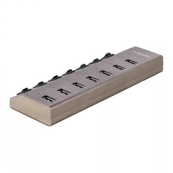 StarTech.com 7-portowy samozasilający się hub USB-C z indywidualnymi przełącznikami wł./wył., hub USB 3.0 5 Gb/s z zasilaczem, hub rozszerzający USB-C na USB-A do komputerów stacjonarnych/laptopów, hub USB Type-C z BC 1.2