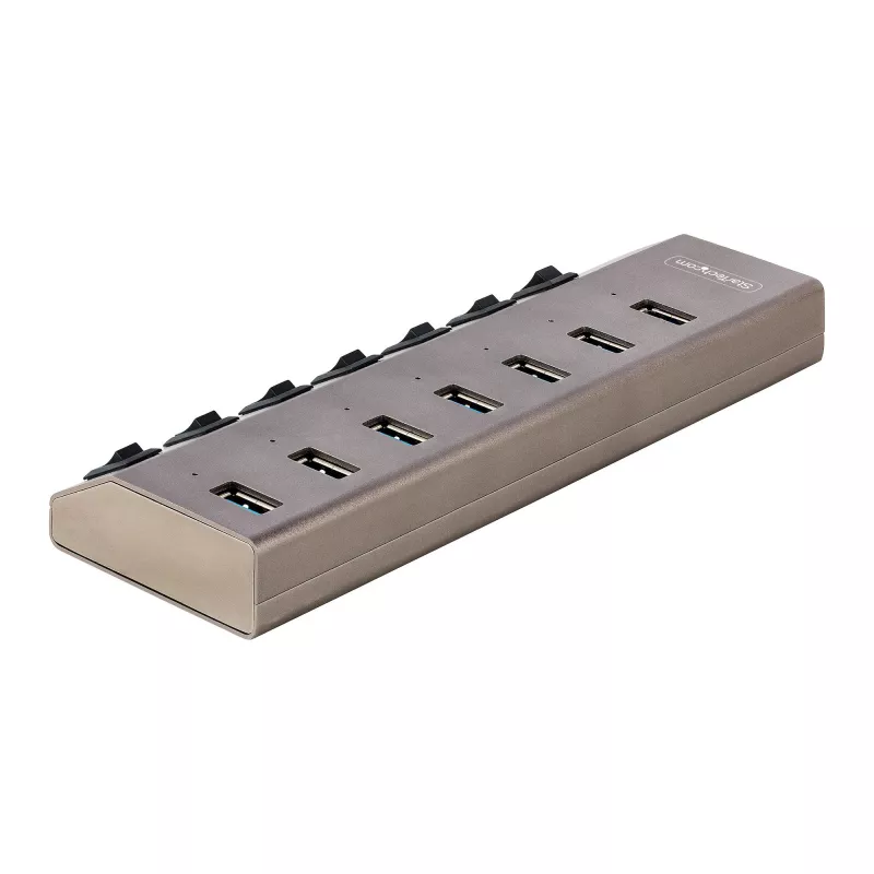 StarTech.com 7-portowy samozasilający się hub USB-C z indywidualnymi przełącznikami wł./wył., hub USB 3.0 5 Gb/s z zasilaczem, hub rozszerzający USB-C na USB-A do komputerów stacjonarnych/laptopów, hub USB Type-C z BC 1.2