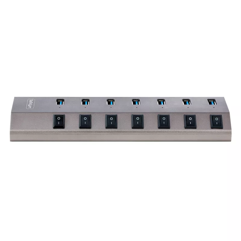 StarTech.com 7-portowy samozasilający się hub USB-C z indywidualnymi przełącznikami wł./wył., hub USB 3.0 5 Gb/s z zasilaczem, hub rozszerzający USB-C na USB-A do komputerów stacjonarnych/laptopów, hub USB Type-C z BC 1.2