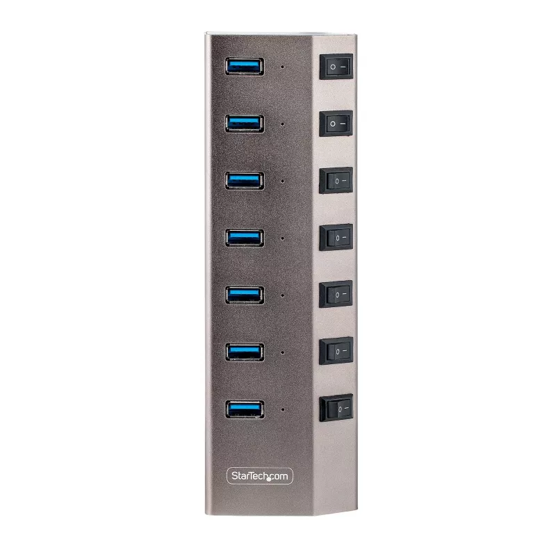 StarTech.com 7-portowy samozasilający się hub USB-C z indywidualnymi przełącznikami wł./wył., hub USB 3.0 5 Gb/s z zasilaczem, hub rozszerzający USB-C na USB-A do komputerów stacjonarnych/laptopów, hub USB Type-C z BC 1.2