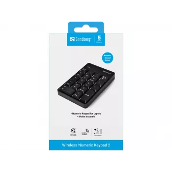 Sandberg Wireless Numeric Keypad 2, RF Wireless, 18, Laptop/PC, Czarny