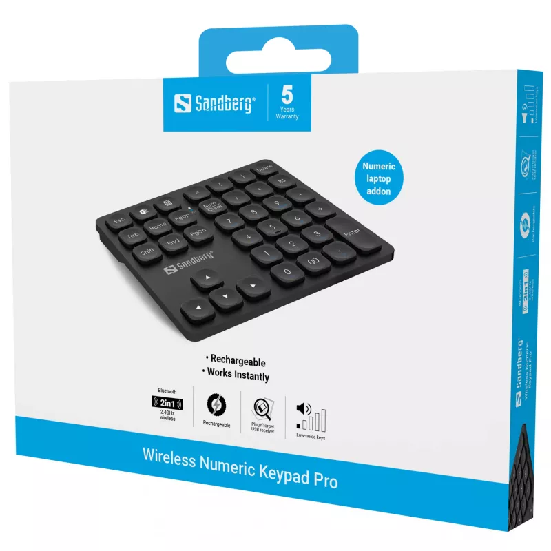 Klawiatura numeryczna Sandberg Wireless Numeric Keypad Pro Membrane 36 klawiszy