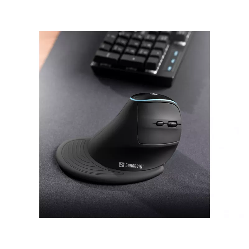 Sandberg Wireless Vertical mysz Pro, Praworęczna, Konstrukcja pionowa, Optyczny, RF Wireless, 1600 DPI, Czarny
