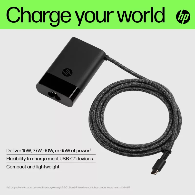 HP USB-C 65W Ładowarka do laptopa, Laptop, Wewnętrzny, 90 V, 47 - 63 Hz, 65 W, 5 - 20 V