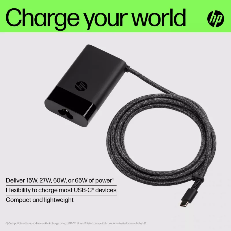 HP USB-C 65W Ładowarka do laptopa, Laptop, Wewnętrzny, 90 V, 47 - 63 Hz, 65 W, 5 - 20 V
