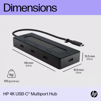 HP 4K USB-C Multiport Hub, USB Type-C, USB 3.2 Gen 2 (3.1 Gen 2) Type-C, 10000 Mbit/s, Czarny, 4K Ultra HD, Chiny