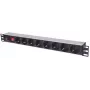 Intellinet 19-calowa 1U Rackmount 8-gniazdowa jednostka dystrybucji zasilania (PDU) z gniazdami EU CEE 7/3, z włącznikiem/wyłącznikiem i zabezpieczeniem przed przeciążeniem, wbudowany przewód zasilający 3 m z wtyczką EU CEE 7/4