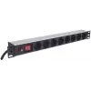 Intellinet 19-calowa 1U Rackmount 8-gniazdowa jednostka dystrybucji zasilania (PDU) z gniazdami EU CEE 7/3, z włącznikiem/wyłącznikiem i zabezpieczeniem przed przeciążeniem, wbudowany przewód zasilający 3 m z wtyczką EU CEE 7/4