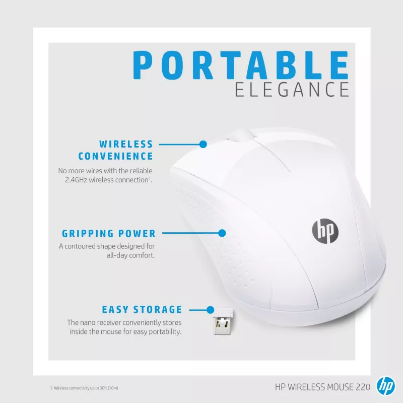 HP Wireless mysz 220 (Snow biały), Optyczna, RF Wireless, Biała