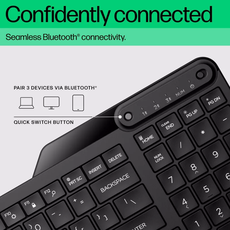 Klawiatura Bluetooth HP 460 do wielu urządzeń, pełnowymiarowa (100%), bezprzewodowa, Bluetooth, mechaniczna, czarna